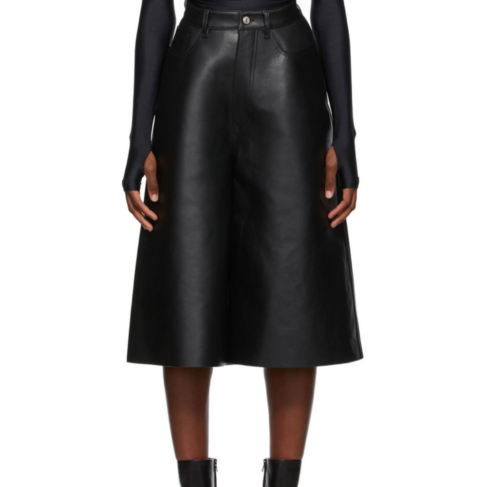 Balenciaga Black Leather Cropped Pants